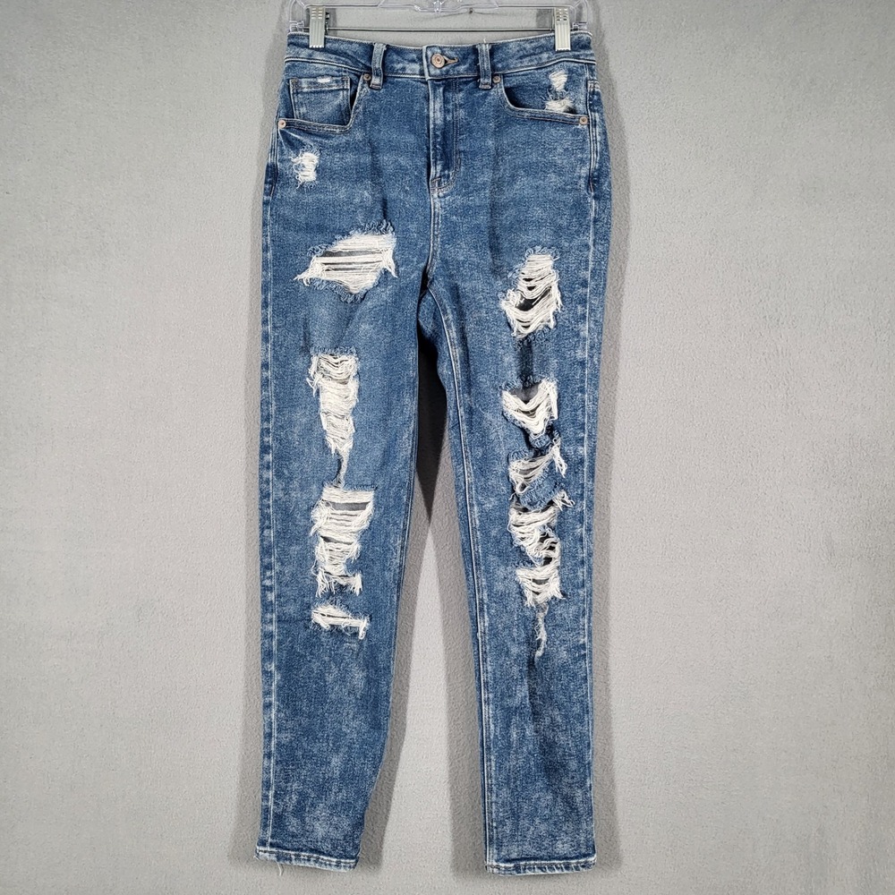 American Eagle Jeans Women's‎ 2 Blue Acid Wash Stretch Mom Distressed Casual